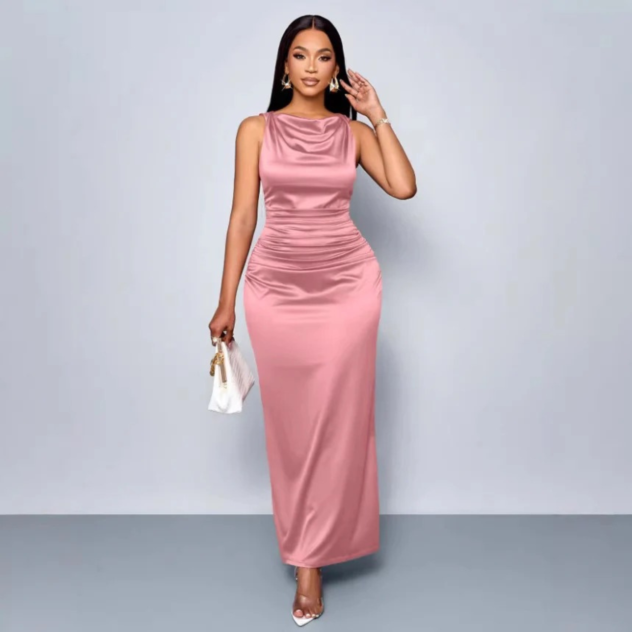 Chic Sleeveless Printed Backless Dress with Ruffles for Women