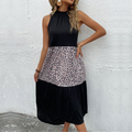 Women’s Slim Fit Halter Neck Leopard Print Patchwork Dress