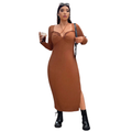 Women’s Caramel Halter Neck Dress – Elegant European American Style