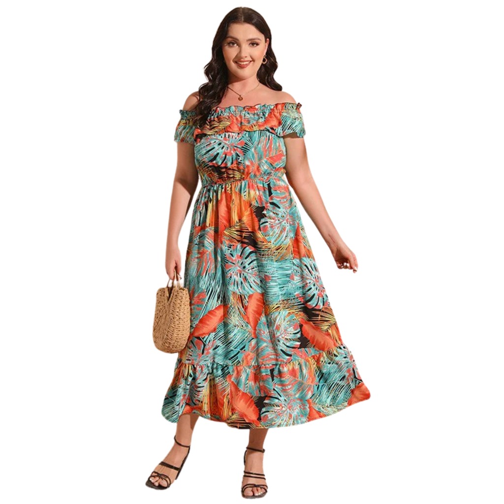 Women’s Off-Shoulder Printed Maxi Dress – Elegant & Stylish
