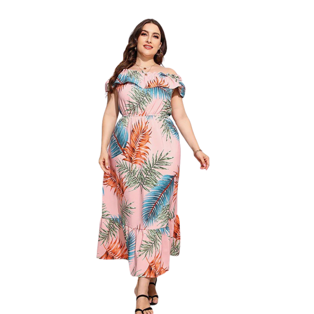 Women’s Off-Shoulder Printed Maxi Dress – Elegant & Stylish