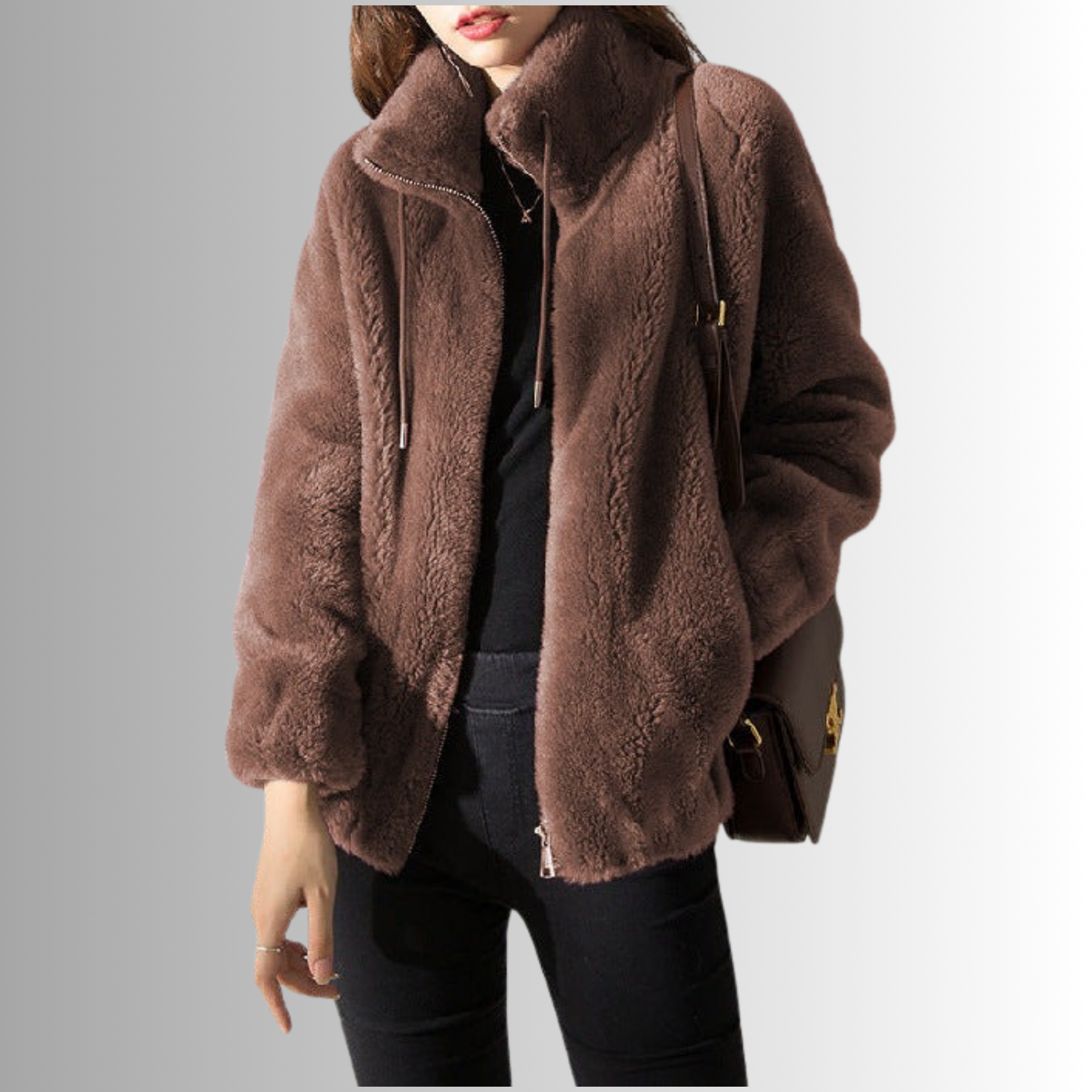 Women’s Double-Faced Fleece High Neck Cardigan Sweater